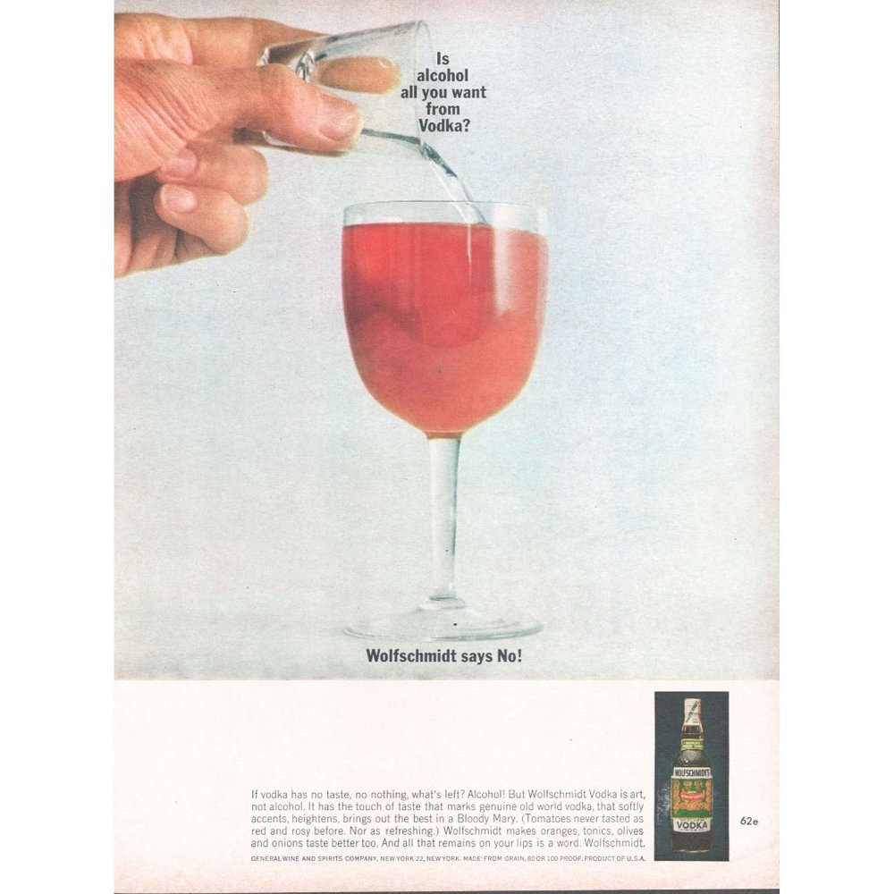1961 Wolfschmidt Vodka Tomato Juice Vintage Print Ad Bloody Mary Cocktail Photo